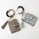 Leopard Print Silicone Beads Bracelet Keychain Ring with Wallet