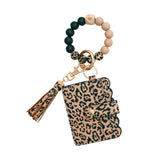 Leopard Print Silicone Beads Bracelet Keychain Ring with Wallet