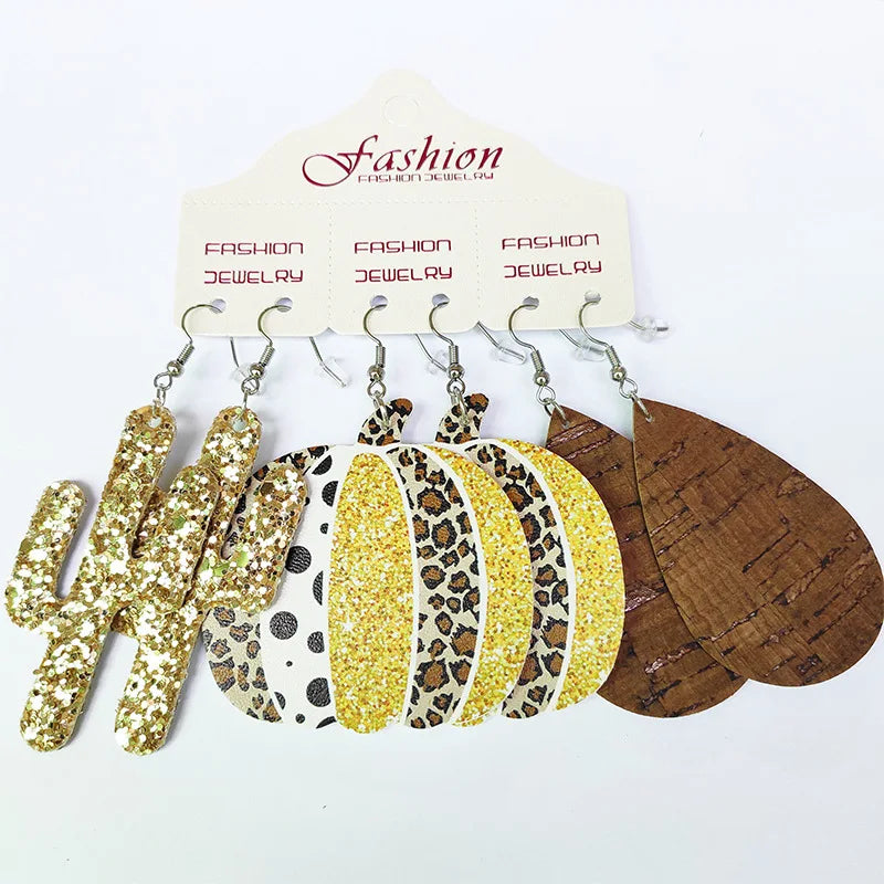 Leopard Stripes Halloween TeacherDay Mother Christmas Tie-Dyeing Leather Dangle