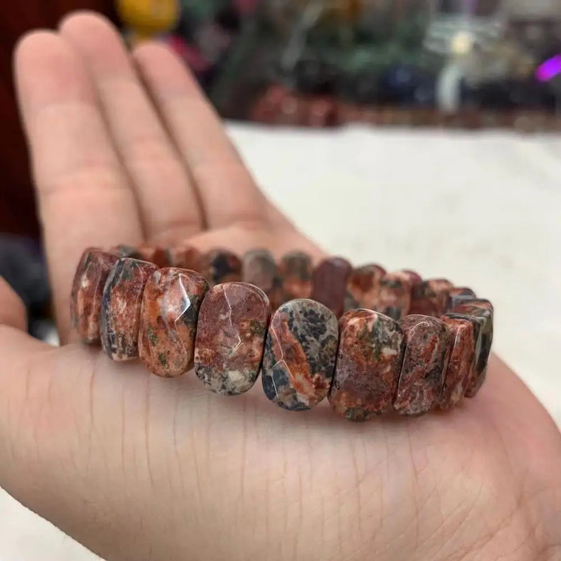 Leopard Jasper Stone Beads Bracelet Natural Gem Stone Jewelry Bangle