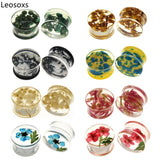 Leosoxs 1 Pair Acrylic Flower Ear Tunnels Plugs Earrings Gauges