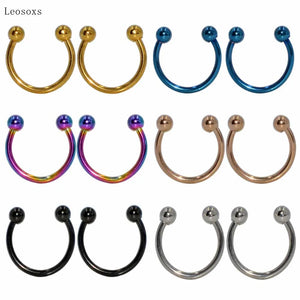 Leosoxs 10pcs C-shaped Nose Septum Lip Ring Piercing Set