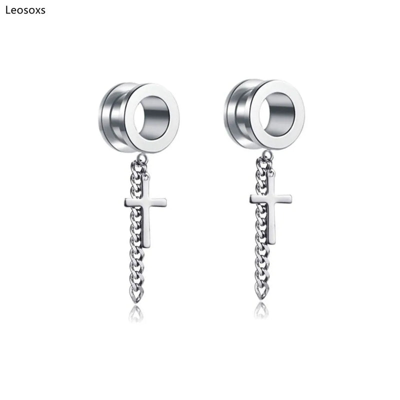 Leosoxs 2 Pcs Cross Retro Ear Amp Stainless Steel Pendant Ear Pin