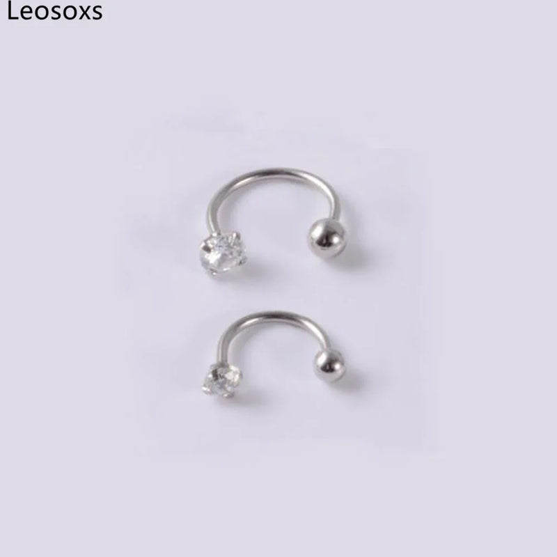 Leosoxs 2pc Zircon Earrings Stainless Steel Ear Studs