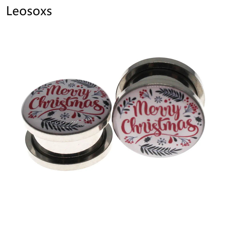 Leosoxs 2pcs Stainless Steel Ear Tunnels 4-25mm Christmas Earrings