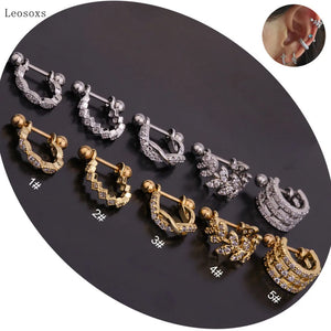 Leosoxs Zircon Ear Clip Stainless Steel Piercing Jewelry