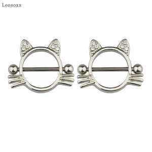 2pcs Stainless Steel Strawberry Cake Rabbit Cat Moon Breast Ring Piercing