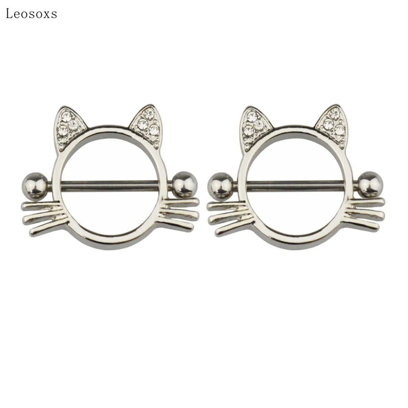 2pcs Stainless Steel Strawberry Cake Rabbit Cat Moon Breast Ring Piercing