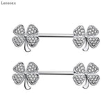 2pcs Sweet 4-leaf Grass Zircon Stainless Steel Breast Ring Industrial Barbell