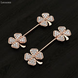 2pcs Sweet 4-leaf Grass Zircon Stainless Steel Breast Ring Industrial Barbell