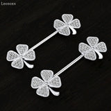 2pcs Sweet 4-leaf Grass Zircon Stainless Steel Breast Ring Industrial Barbell