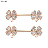2pcs Sweet 4-leaf Grass Zircon Stainless Steel Breast Ring Industrial Barbell