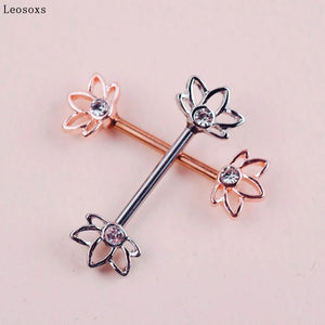 Stainless Steel Vacuum Plating Nipple Ring Flowers Piercing Jewelry