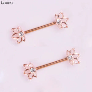 Stainless Steel Vacuum Plating Nipple Ring Flowers Piercing Jewelry