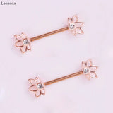 Stainless Steel Vacuum Plating Nipple Ring Flowers Piercing Jewelry