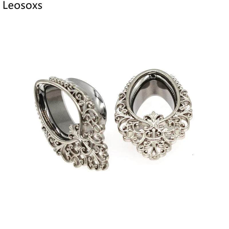 Leosoxs 2pcs Stainless Steel Water Drop Ear Piercing Plugs 8-25mm