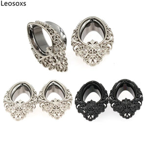 Leosoxs 2pcs Stainless Steel Water Drop Ear Piercing Plugs 8-25mm