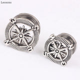 Leosoxs 2pcs Vintage Compass Ear Expander Piercing Ear Studs