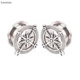 Leosoxs 2pcs Vintage Compass Ear Expander Piercing Ear Studs