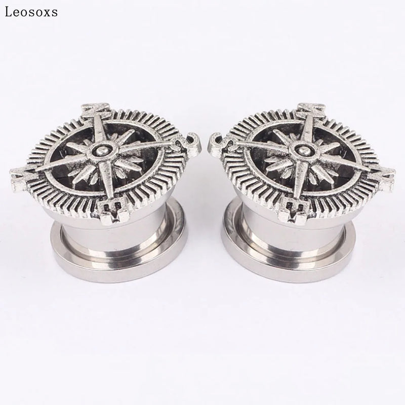 Leosoxs 2pcs Vintage Compass Ear Expander Piercing Ear Studs