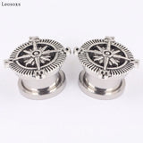 Leosoxs 2pcs Vintage Compass Ear Expander Piercing Ear Studs