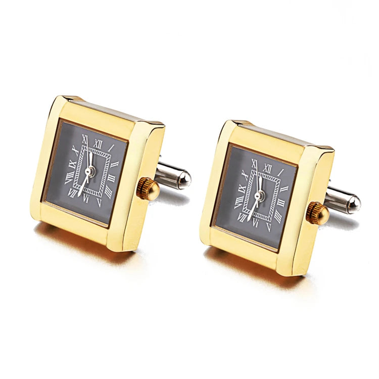 Lepton Functional Watch Cufflinks For Men Square Real Clock Cuff links