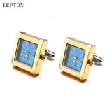 Lepton Functional Watch Cufflinks For Men Square Real Clock Cuff links