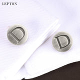 Alphabet Cufflinks For Mens Antique Silver plated Round Letters D cuff links