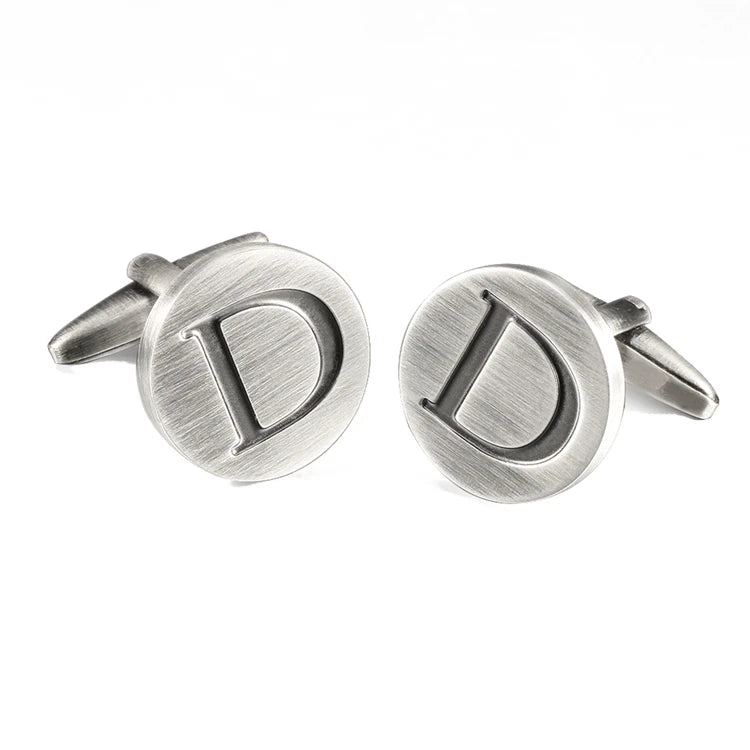 Alphabet Cufflinks For Mens Antique Silver plated Round Letters D cuff links