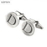 Alphabet Cufflinks For Mens Antique Silver plated Round Letters D cuff links