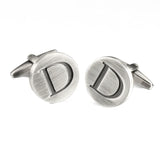Alphabet Cufflinks For Mens Antique Silver plated Round Letters D cuff links
