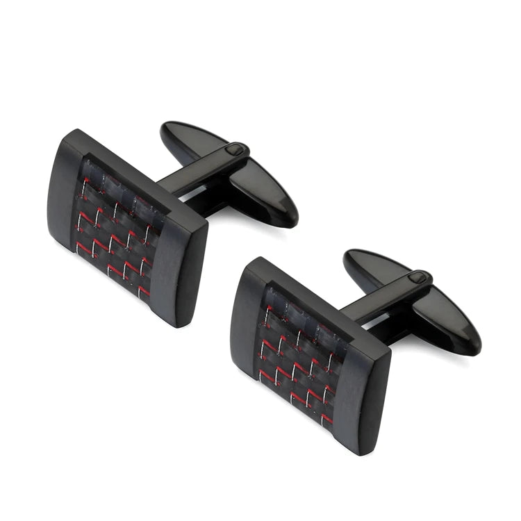 Stainless Steel Cufflinks Black Carbon Square Mens Gift