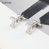 Lepton Stainless Steel Letters T Cufflinks for Men - Silver Alphabet Cuff Links
