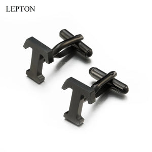 Lepton Stainless Steel Letters T Cufflinks for Men - Silver Alphabet Cuff Links