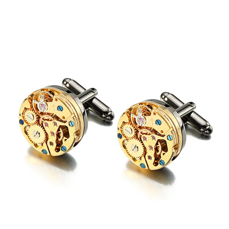 Lepton Watch Movement Cufflinks Stainless Steel Steampunk Gear Watch Mechanism