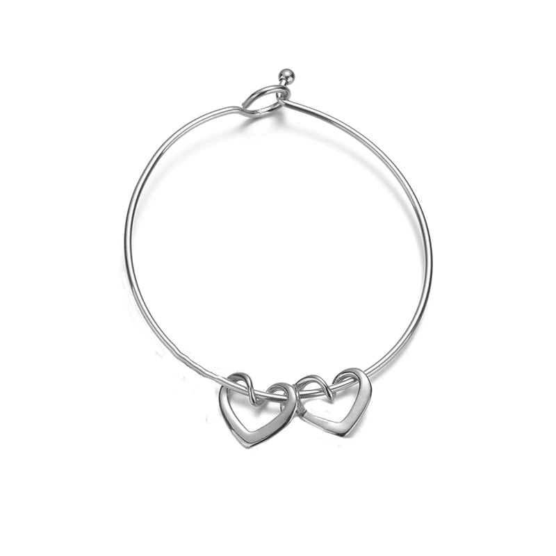 Personalized Heart Charms Bangles Stainless Steel - Engraving Name