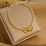 Personalized Heart Charms Bangles Stainless Steel - Engraving Name