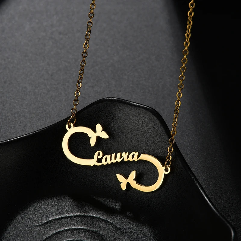 Infinity Heart Name Necklace Stainless Steel For Women Personalized Nameplate