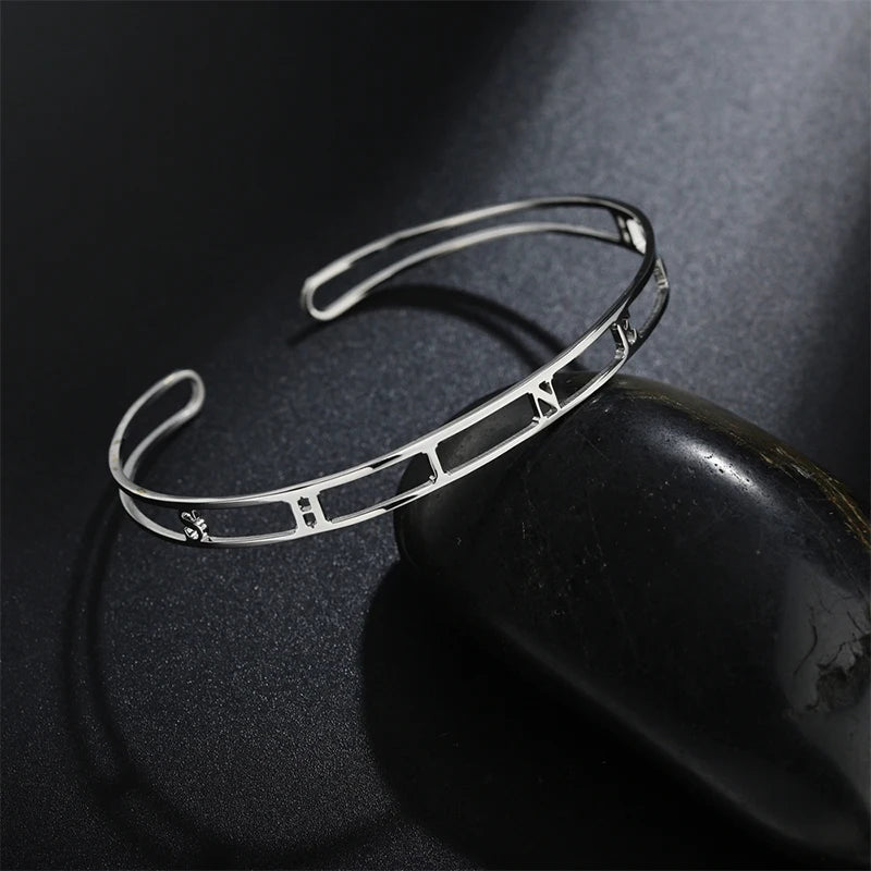 Personalized 6mm Initial Bracelet Bangle Stainless Steel Cuff for Women