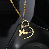 Personalized Name Necklace with Heart Pendant, Stainless Steel Chain for Women