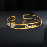 Zircon Heart Name Bracelet for Women Stainless Steel Personalized Cuff Bangles