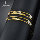 Zircon Heart Name Bracelet for Women Stainless Steel Personalized Cuff Bangles