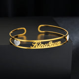 Zircon Heart Name Bracelet for Women Stainless Steel Personalized Cuff Bangles