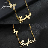 Butterfly Name Necklace Choker with Stones Stainless Steel Golden