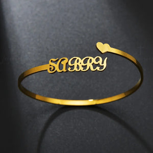 Love Heart Initial Letter Bracelet Stainless Steel for Women