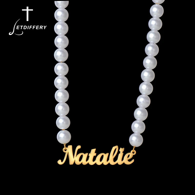 Differy Name Beads Chain Necklace Stainless Steel for Women