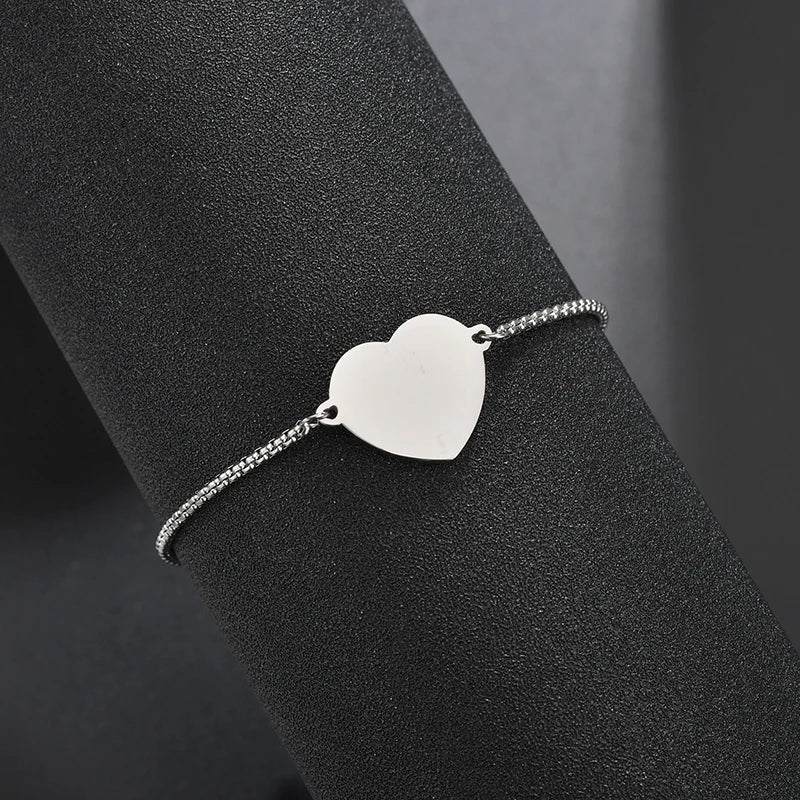 Personalized Stainless Steel Heart Bracelet for Women