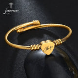 Personalized Name Heart Bangle Engraved Bracelet Gift