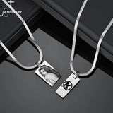 Personalized 2 Sides Square Chain Necklace for Women Stainless Steel