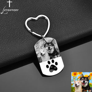 Personalized Dog Tag with Photo Engrave Name Keychain